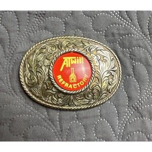 Vintage American AtWill Refractory Brass Lacquer Large Belt Buckle Western Indie